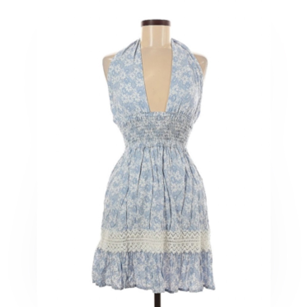 Floral Halter Neck Dress in Blue